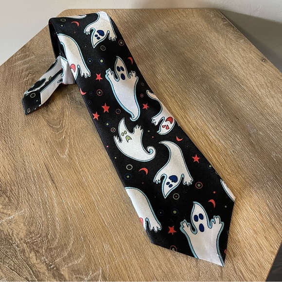 MENS NECK TIE Ghost Halloween Spooky Design - Picture 2 of 6